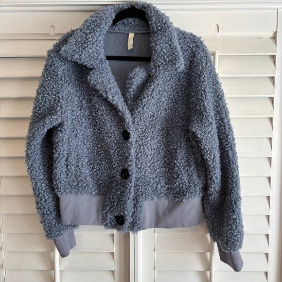 Primi‎ Pale Blue Fuzzy Button Up Jacket Size 1X - Picture 1 of 7